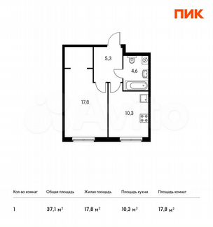 1-к квартира, 37.1 м², 19/23 эт.